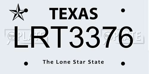 LRT3376 Texas License Plate