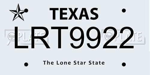 LRT9922 Texas License Plate