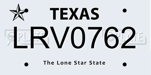 LRV0762 Texas License Plate
