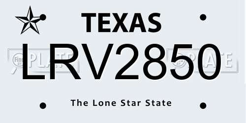LRV2850 Texas License Plate