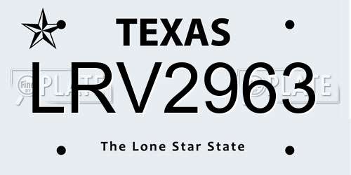 LRV2963 Texas License Plate