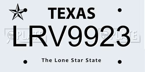 LRV9923 Texas License Plate