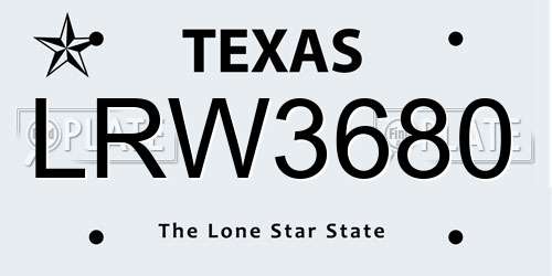LRW3680 Texas License Plate