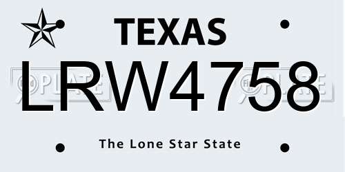 LRW4758 Texas License Plate