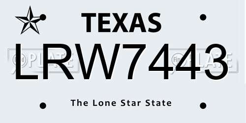 LRW7443 Texas License Plate