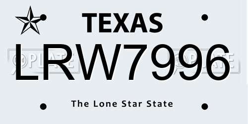 LRW7996 Texas License Plate