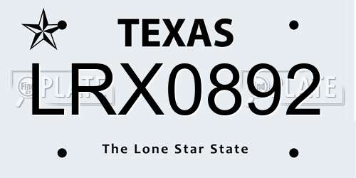 LRX0892 Texas License Plate