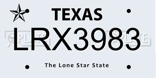 LRX3983 Texas License Plate