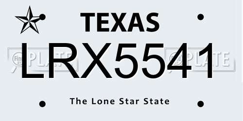 LRX5541 Texas License Plate