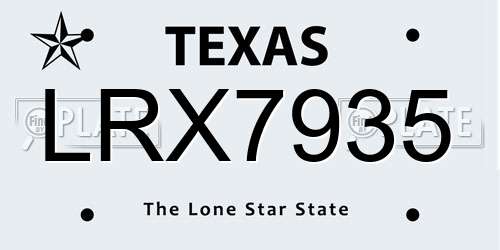 LRX7935 Texas License Plate