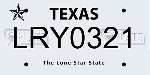 LRY0321 Texas License Plate