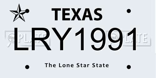 LRY1991 Texas License Plate