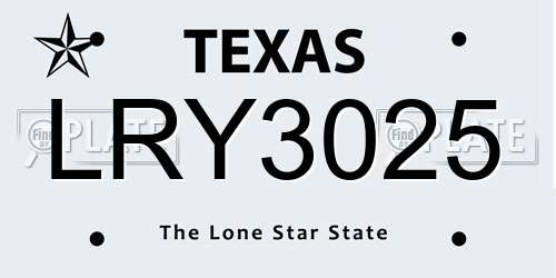 LRY3025 Texas License Plate