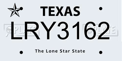 LRY3162 Texas License Plate