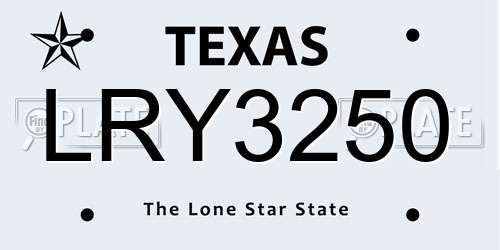 LRY3250 Texas License Plate