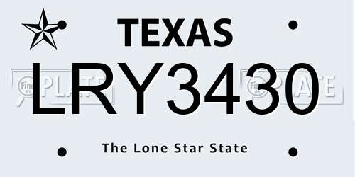 LRY3430 Texas License Plate