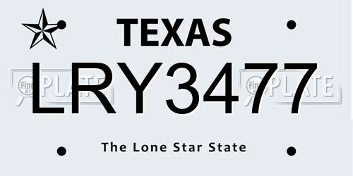 LRY3477 Texas License Plate