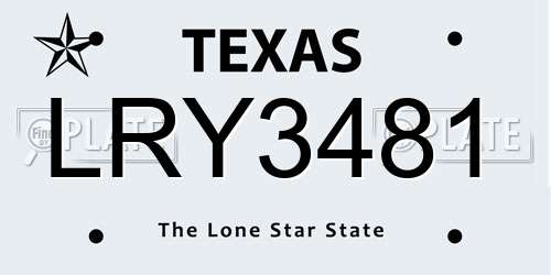 LRY3481 Texas License Plate
