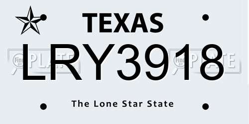LRY3918 Texas License Plate