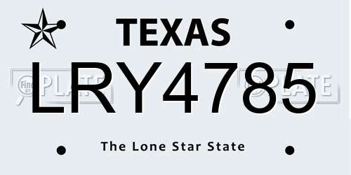 LRY4785 Texas License Plate