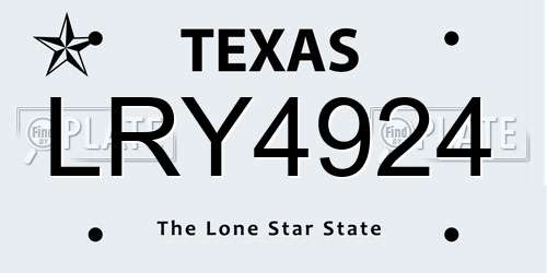 LRY4924 Texas License Plate
