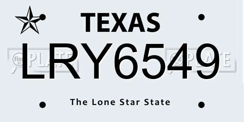 LRY6549 Texas License Plate