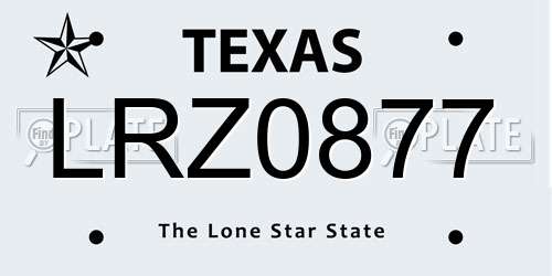 LRZ0877 Texas License Plate