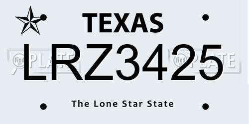 LRZ3425 Texas License Plate