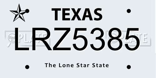 LRZ5385 Texas License Plate