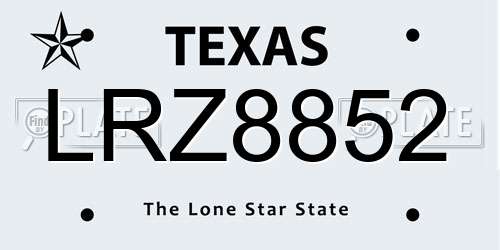 LRZ8852 Texas License Plate