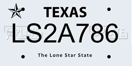 LS2A786 Texas License Plate
