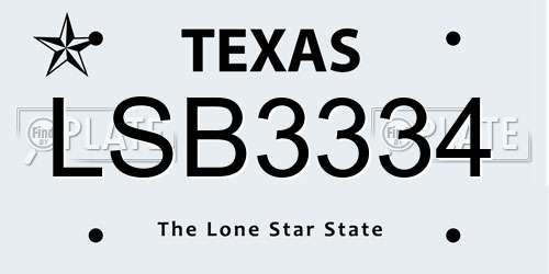 LSB3334 Texas License Plate