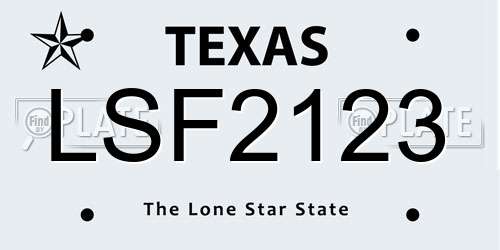 LSF2123 Texas License Plate