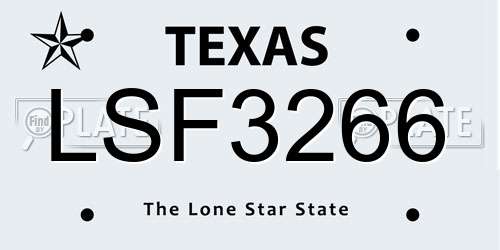 LSF3266 Texas License Plate