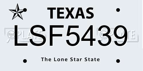 LSF5439 Texas License Plate