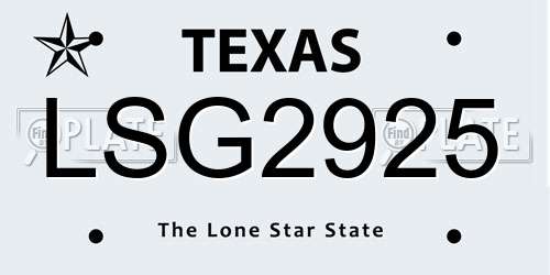 LSG2925 Texas License Plate