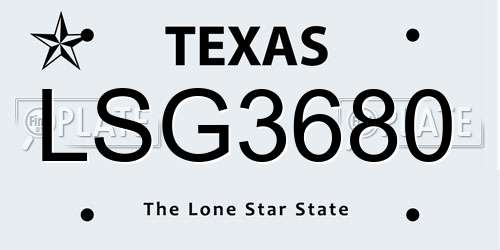LSG3680 Texas License Plate