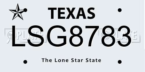 LSG8783 Texas License Plate