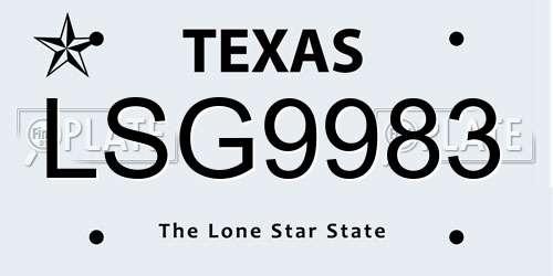 LSG9983 Texas License Plate
