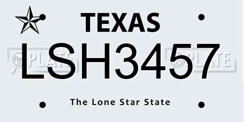 LSH3457 Texas License Plate