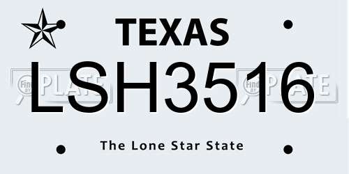 LSH3516 Texas License Plate