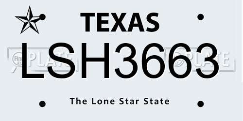 LSH3663 Texas License Plate