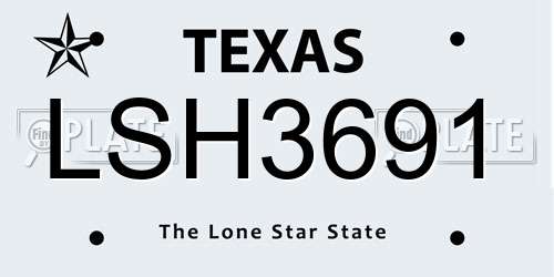 LSH3691 Texas License Plate