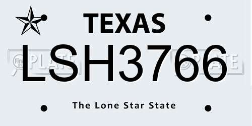 LSH3766 Texas License Plate