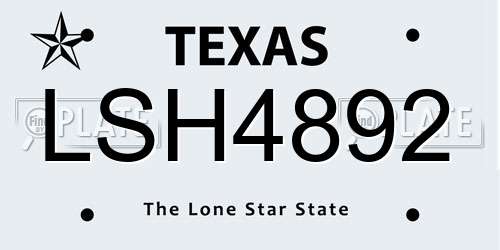 LSH4892 Texas License Plate