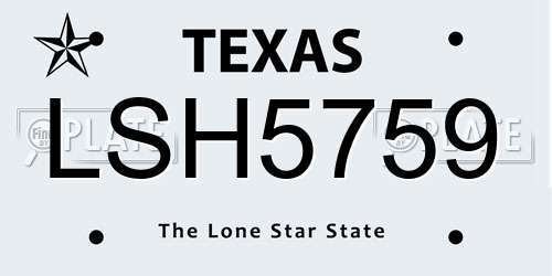 LSH5759 Texas License Plate