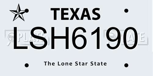 LSH6190 Texas License Plate
