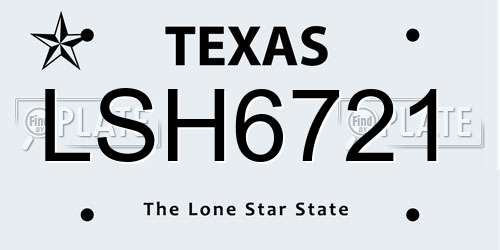 LSH6721 Texas License Plate