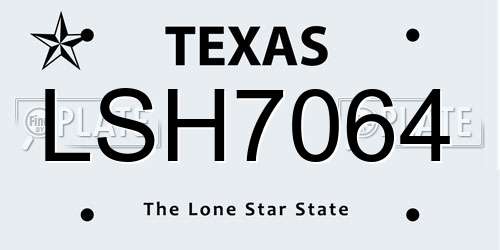 LSH7064 Texas License Plate