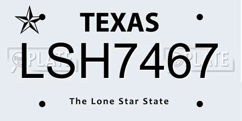 LSH7467 Texas License Plate